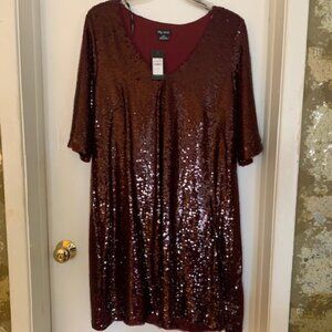 Sequined City Chic Wine Colored Party Dress, Tags On, Never Worn.